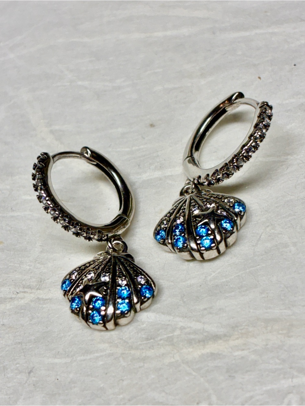 Blue Crystal Shell Drop Earrings - Women Jewelry